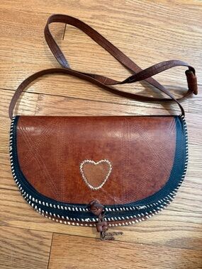 Vintage Leather Crossbody Purse Boho Southwestern Whipstitch Handmade 11x6